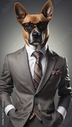 Dog dressed in an elegant suit with a nice tie. Fashion portrait of an anthropomorphic animal posing with a charismatic human attitude © SR07XC3