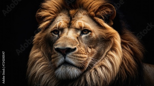 Majestic Lion king   Portrait on black background  Wildlife animal.  generative  ai.