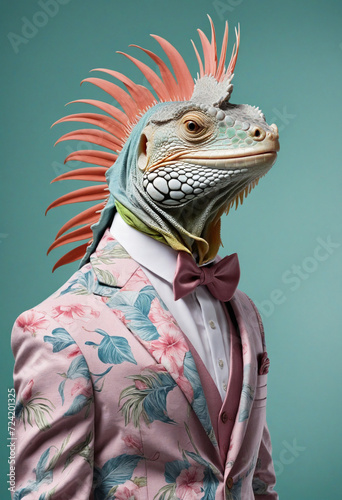 Abstract portrait of anthropomorphized iguana