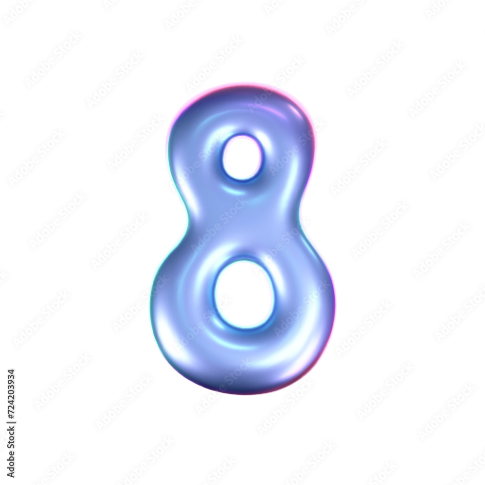 3d holographic liquid number 8 in y2k style isolated on a white background. Render of 3d neon inflated iridescent numbers with rainbow effect. 3d vector y2k hologram. 3d holographic liquid number 8 in y2k style isolated on a white background. Render of 3d neon inflated iridescent numbers with rainbow effect. 3d vector y2k hologram.