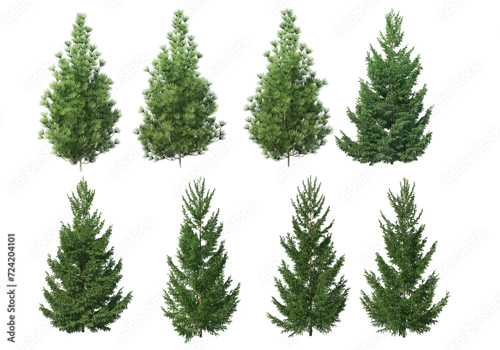 Cutout environmental trees growth shapes set transparent backgrounds 3d render png file