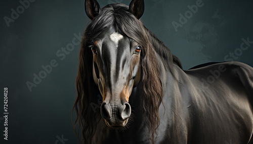 Beautiful horse with a black mane looking at the camera generated by AI