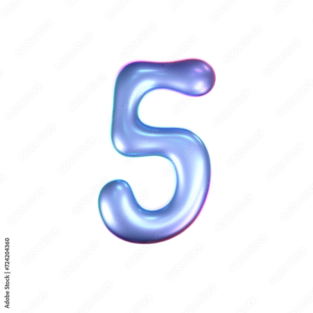 3d holographic liquid number 5 in y2k style isolated on a white background. Render of 3d neon inflated iridescent numbers with rainbow effect. 3d vector y2k hologram. 3d holographic liquid number 5 in y2k style isolated on a white background. Render of 3d neon inflated iridescent numbers with rainbow effect. 3d vector y2k hologram.