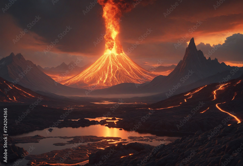 Muspelheim Realm of the Fire. A Volcanic Realm from Viking Mythology. Fantasy Nordic Mythology and Viking Mythology. Generative AI