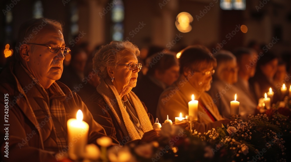 A group participating in a traditional Easter blessing or ceremony A group participating in a traditional Easter blessing or ceremony