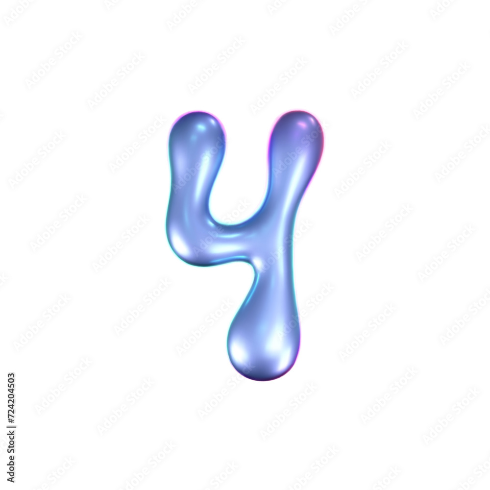 3d holographic liquid number 4 in y2k style isolated on a white background. Render of 3d neon inflated iridescent numbers with rainbow effect. 3d vector y2k hologram. 3d holographic liquid number 4 in y2k style isolated on a white background. Render of 3d neon inflated iridescent numbers with rainbow effect. 3d vector y2k hologram.