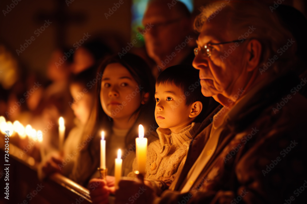 A group participating in a traditional Easter blessing or ceremony A group participating in a traditional Easter blessing or ceremony