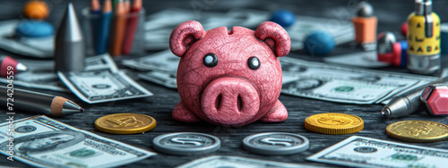 The Capitalist Swine: A Lavish Pink Pig Basking on a Towering Heap of Money