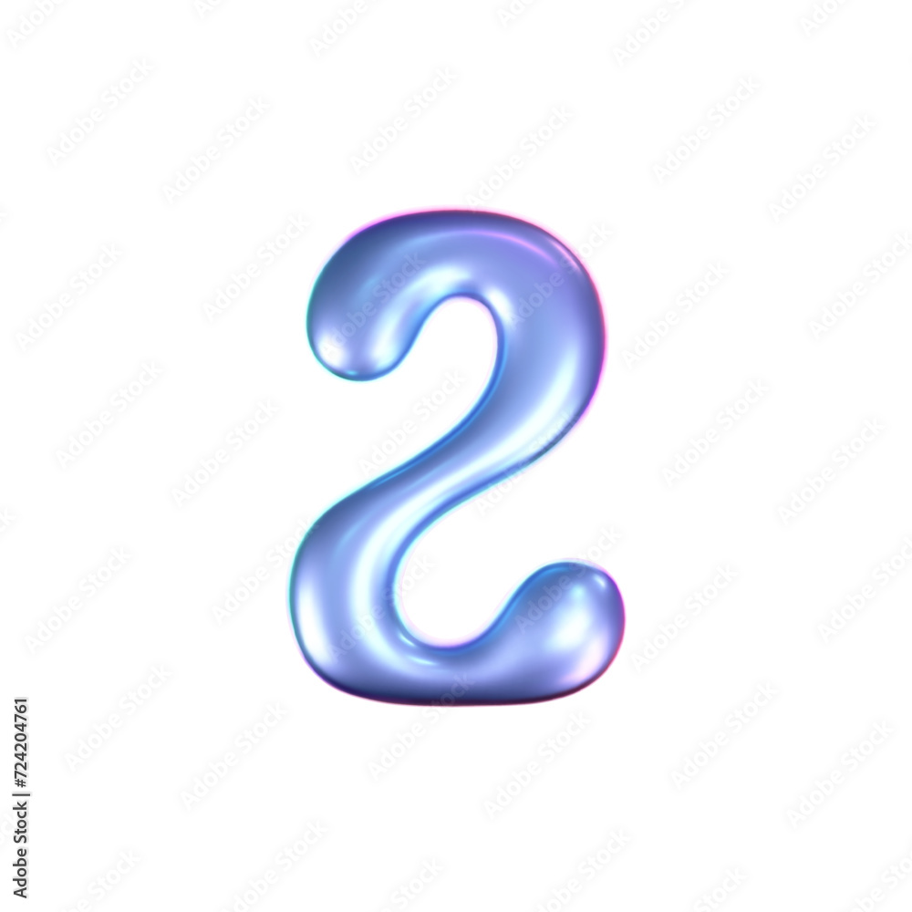 3d holographic liquid number 2 in y2k style isolated on a white background. Render of 3d neon inflated iridescent numbers with rainbow effect. 3d vector y2k hologram. 3d holographic liquid number 2 in y2k style isolated on a white background. Render of 3d neon inflated iridescent numbers with rainbow effect. 3d vector y2k hologram.