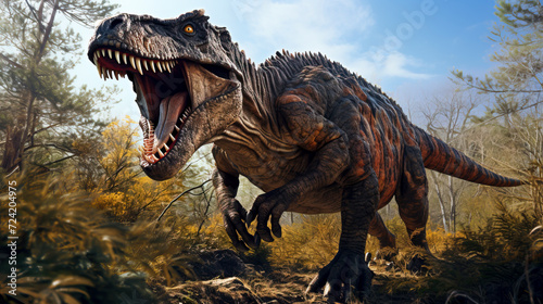 Majestic Prehistoric Tyrannosaurus Rex Roaring in the Wild created with Generative AI technology