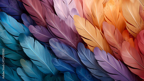 Gradient of Blue to Orange Bird Feathers in Close-up created with Generative AI technology