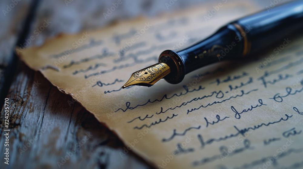 Fototapeta premium Ancient Written Manuscript on a Table: Unveiling the Secrets of Bygone Times and Lost Knowledge