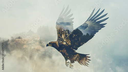Eagle: Majestic King of the Skies, Guardian of a Verdant Forest within Its Mighty Wingspan