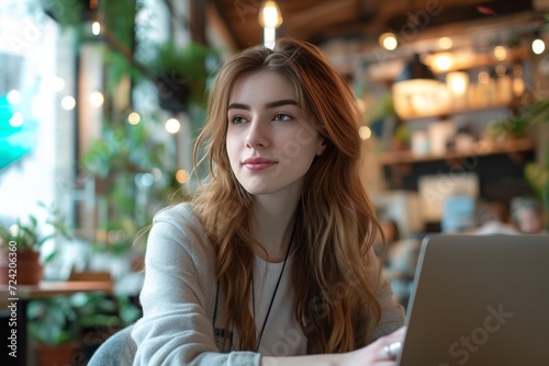a female freelance worker at a laptop in a workplace