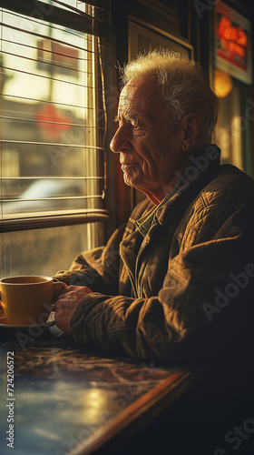 Sunlit Serenity, Elderly Person Absorbing Rays in a Bar Setting