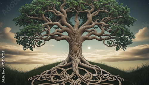 Yggdrasil Tree Of Life. Viking World Tree Of Norse Mythology. Generative AI