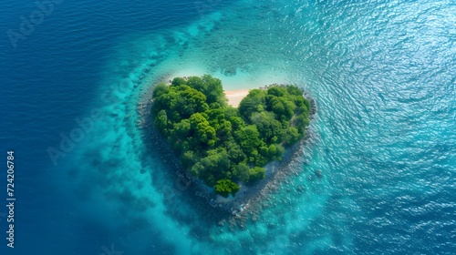 A heart shaped island in the ocean