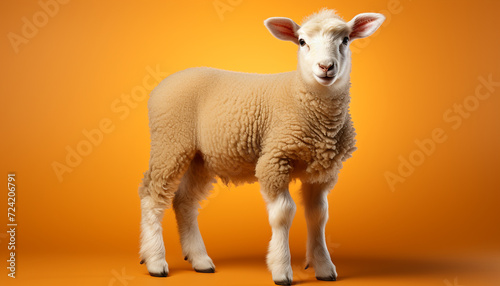 Cute lamb grazing on a farm, innocence in nature generated by AI