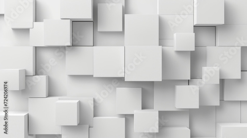 Random shifted white cube boxes block background wallpaper banner with copy space, generative ai
