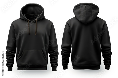 Back and front view of black hoodie sweatshirt blank mockup for fashion design