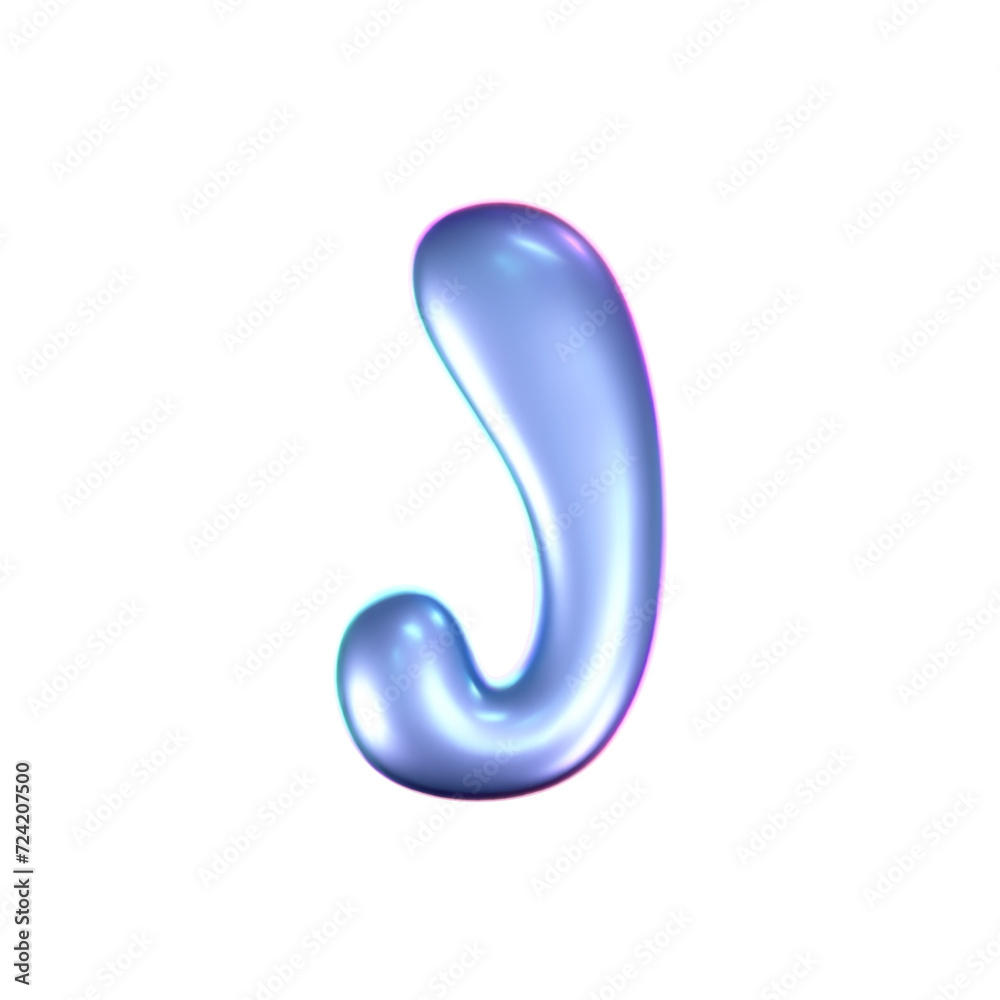 3d holographic liquid letter J in y2k style isolated on a white background. Render of 3d neon inflated iridescent alphabet with rainbow effect. 3d vector y2k hologram letter. 3d holographic liquid letter J in y2k style isolated on a white background. Render of 3d neon inflated iridescent alphabet with rainbow effect. 3d vector y2k hologram letter.