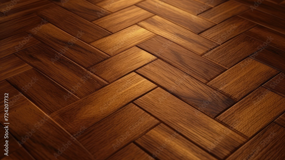 Brown wooden parquet with a herringbone pattern background. AI generated. - obrazy, fototapety, plakaty 