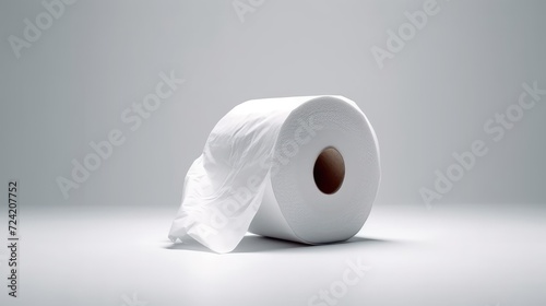 One roll of toilet paper on a gray background. AI generated.