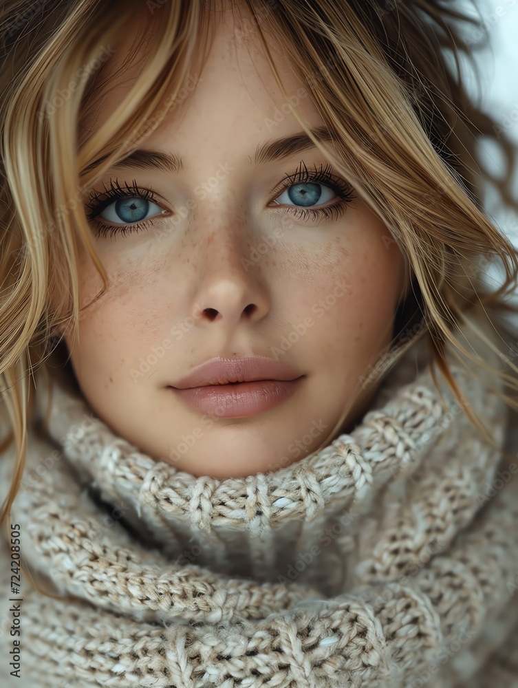 Serene Swedish Woman in Knitted Sweater Serene Swedish Woman in Knitted Sweater