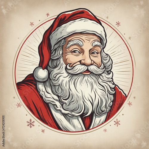 classic retro santa outline round illustration photo