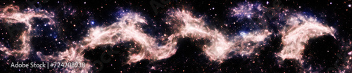 Space galaxy panorama. Long side scenic image of the universe.