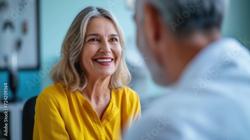 Doctor Attending to Elderly Patients in Clinic for Medical Check-up. Smiling Senior Woman at Medical Checkup. Generative AI.