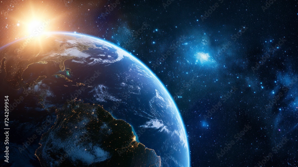 Obraz premium planet earth seen from space with the sun in the background