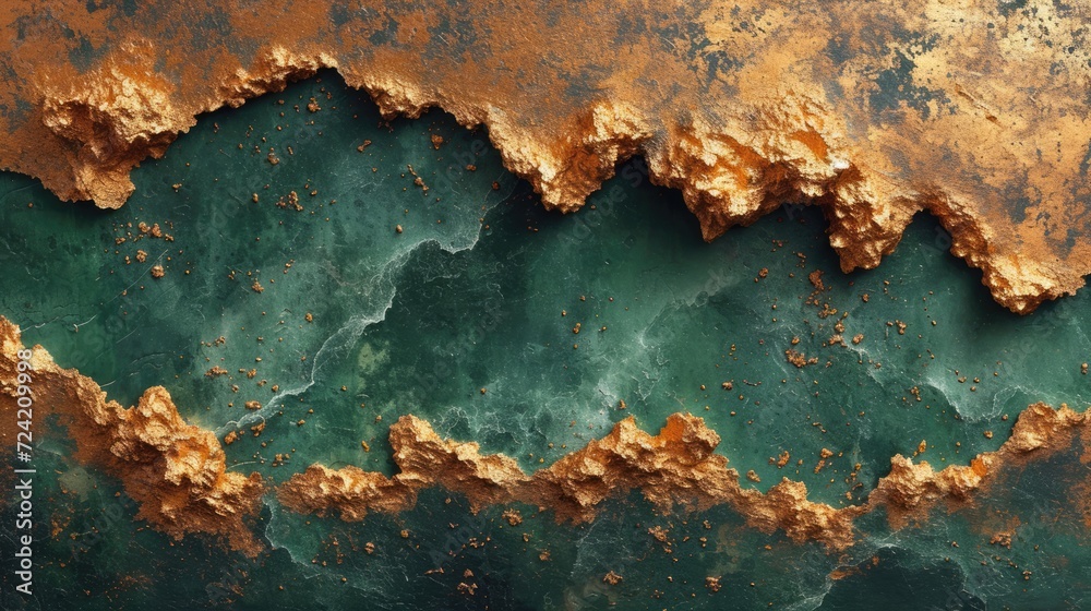 Generative AI, Green and golden colors rough wall, impasto grunge vintage painting background. Old oil textured painted canvas Generative AI, Green and golden colors rough wall, impasto grunge vintage painting background. Old oil textured painted canvas