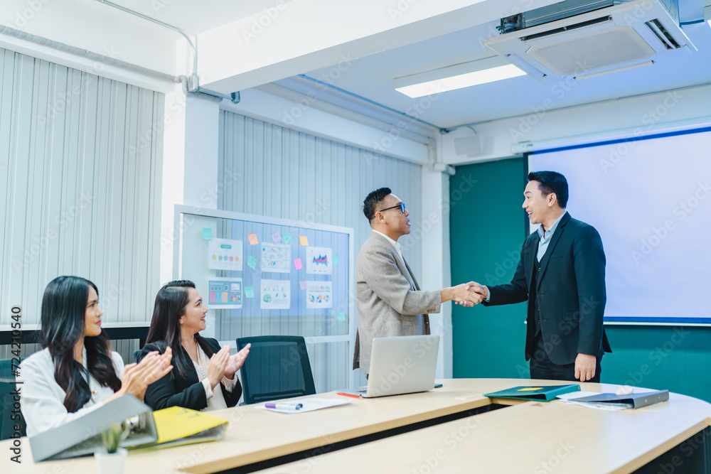 professional businessman person team meeting business partner for a deal agreements partnership job, using hand to make handshake with success teamwork, collaboration corporate work in office company