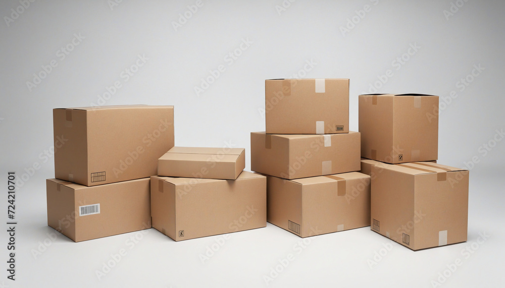Cardboard Boxes on White Background. Packages for Shipping or Moving Cardboard Boxes on White Background. Packages for Shipping or Moving