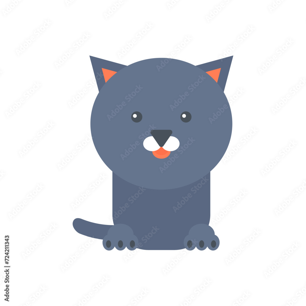 Cute cat with funny face and simple geometric body, childish sticker vector illustration