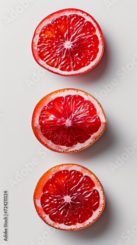 three red fruit slices on a white background