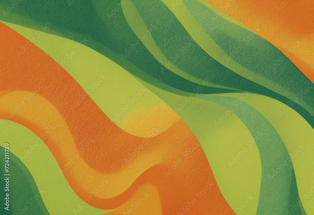 orange green waves , spray texture color gradient rough abstract retro vibe background template , grainy noise grungy empty space shine bright light and glow
