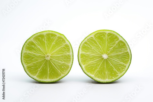 two halves of a lime cut on a white background