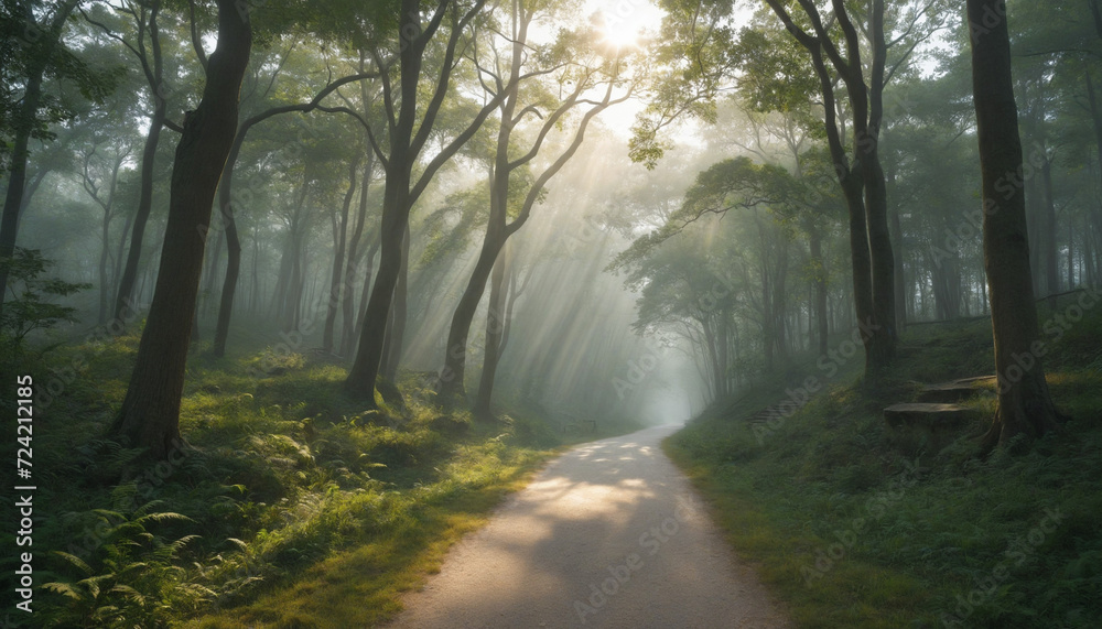 Naklejka premium Forest pathway to ancient ruins