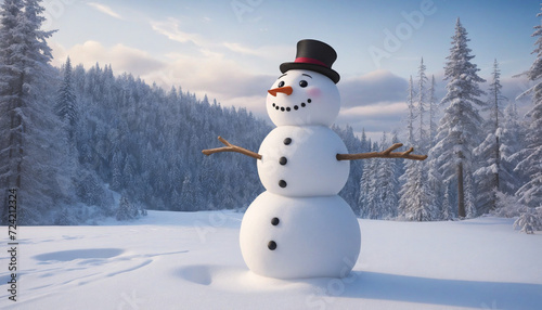 cute happy snowman in winter with copy space © SR07XC3