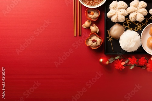 Traditional Chinese lunar New Year dinner table  party invitation