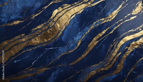 Wavy blue and gold marble texture © Lied