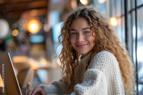 a smiling young person using a laptop