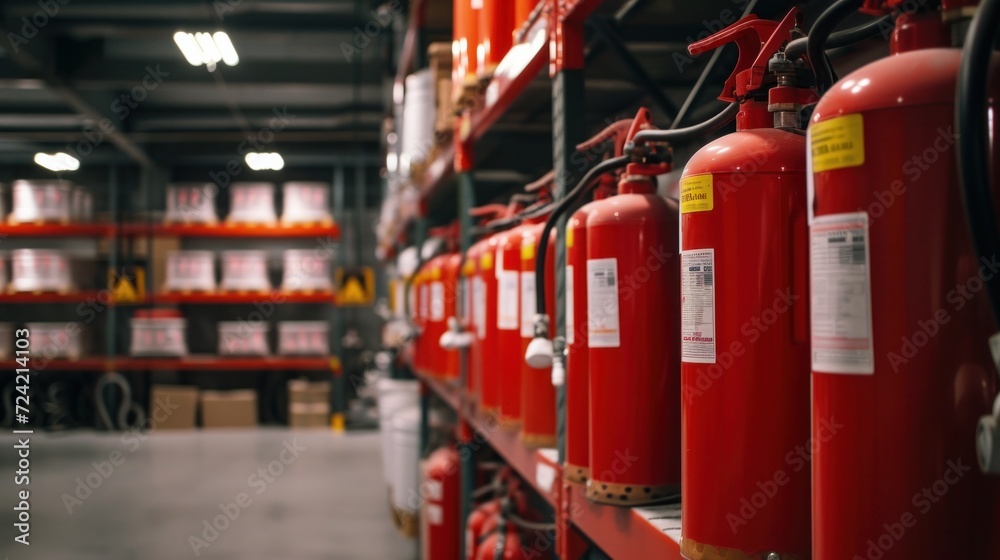 Fire extinguishers in the warehouse. Fire safety Stock Photo Adobe Stock
