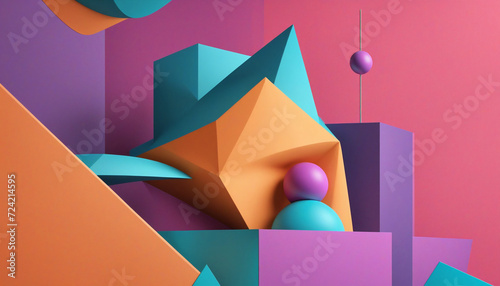 3d shape abstract vectorial modern minimal background. Experience the Fusion of 3D Realistic Geometry with Trending Colors in this Abstract Design, 3D illustration, a colorful art work with shapes.