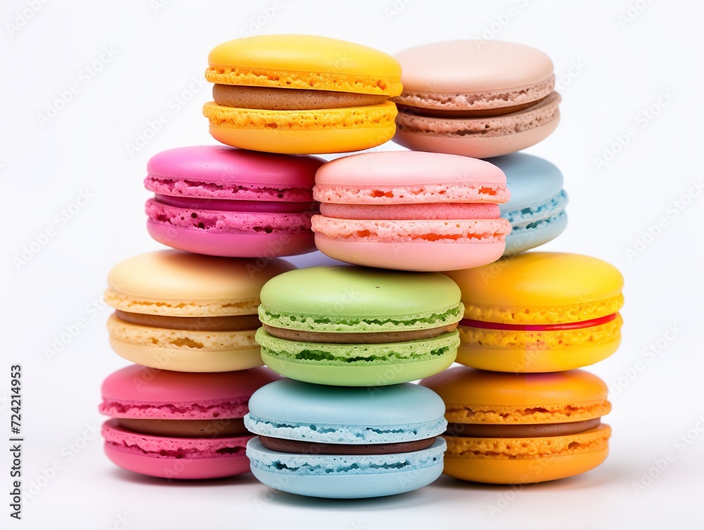 Fototapeta premium Colorful Macarons French Dessert Isolated on White Background AI Generated