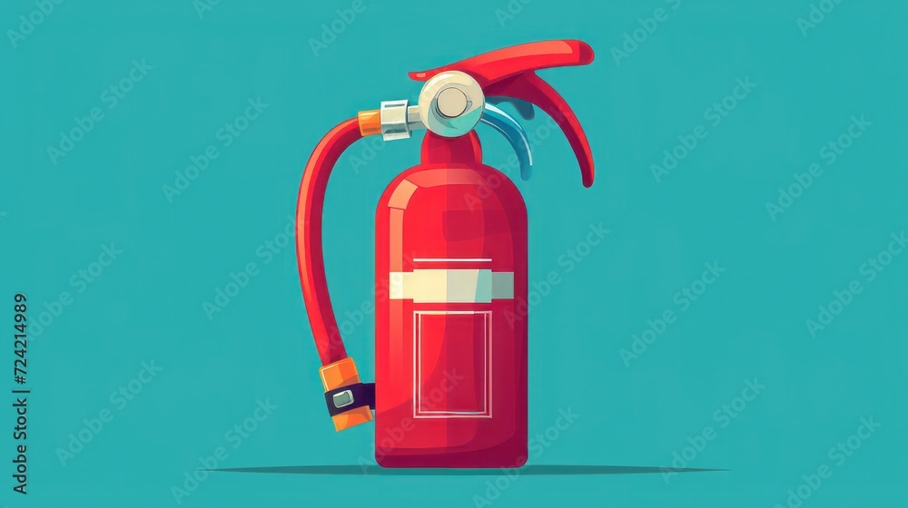 Graphic flat design drawing red fire extinguisher protection with nozzle. Portable fire extinguishing equipment from fire department. Professional tool or instrument. Cartoon style vector illustration Graphic flat design drawing red fire extinguisher protection with nozzle. Portable fire extinguishing equipment from fire department. Professional tool or instrument. Cartoon style vector illustration