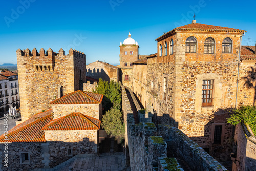 Walls and medieval constructions in the monumental city of Caceres, a World Heritage Site. photo