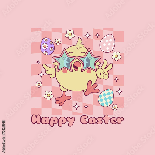 cute retro illustration of easter chick with glasses 